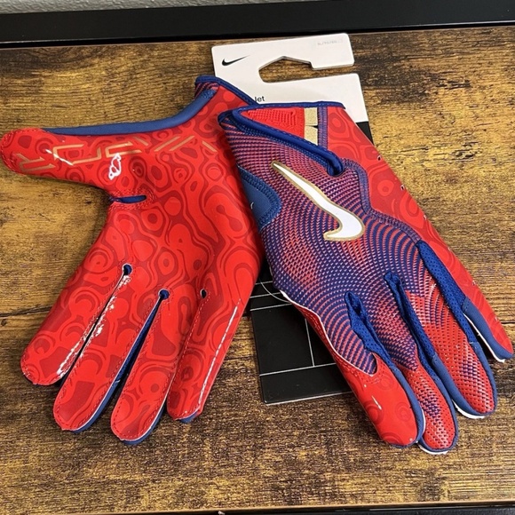Nike Vapor Jet 8.0 Adult Football Gloves-Red And Blue Size NWT - Picture 1 of 9